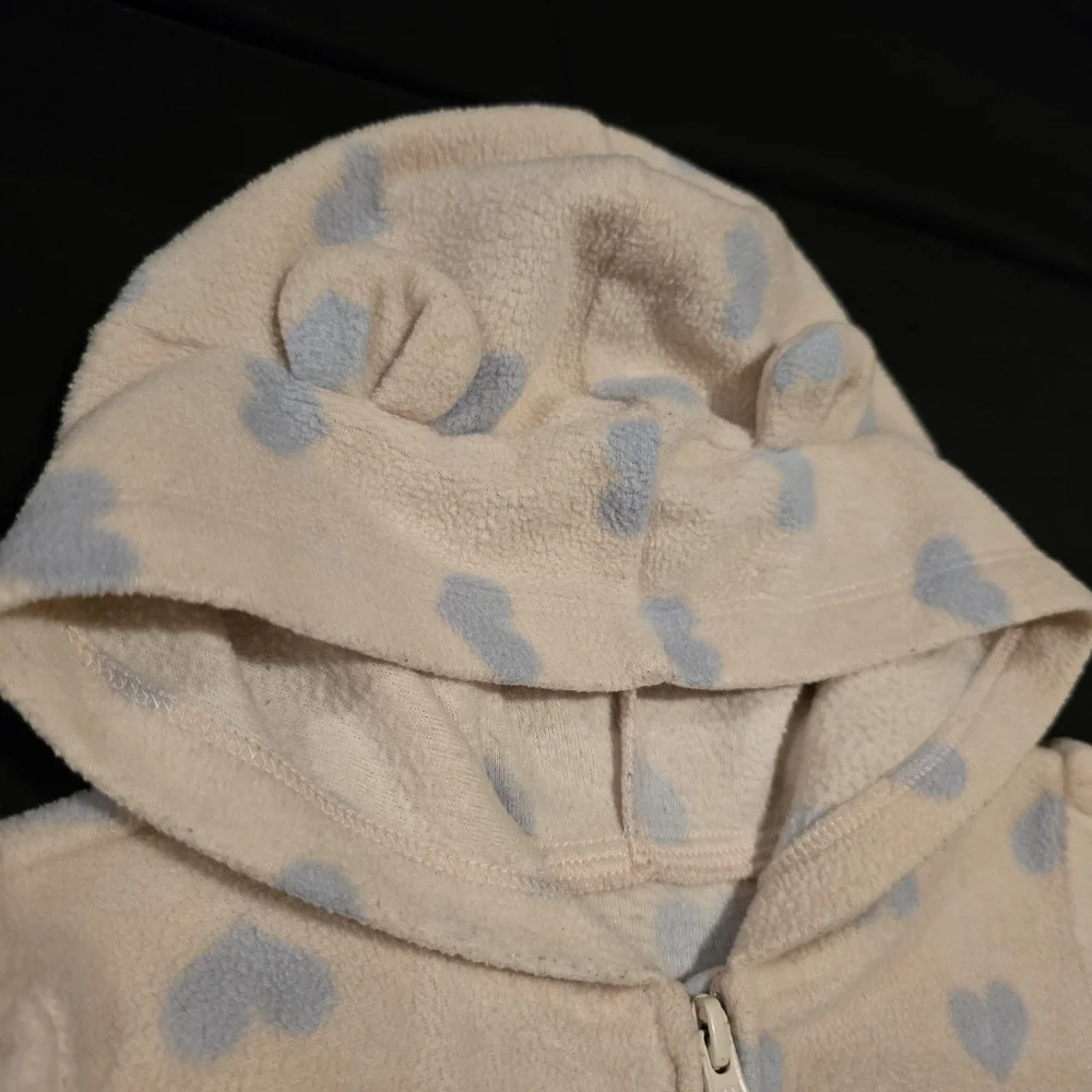 The Childrens Place Girls Heart Zip Up Jacket Sweater Bear Ears Pink‎ Size 4T